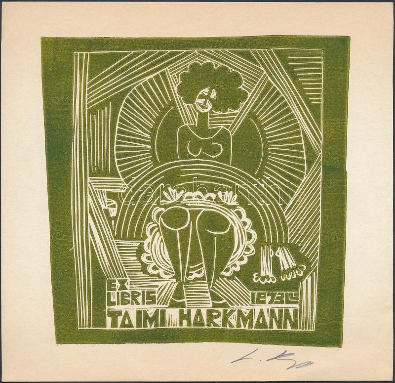 Olvashatatlan jelzéssel: Taimi Harkmann. Linó, papír, jelzett, 13x13 cm