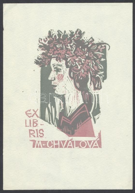 prof. Jaroslav Vodrázka (?-?) : Ex libris, linómetszet, papír, 10x7cm