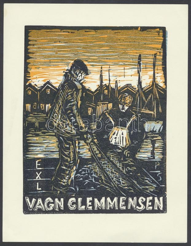 Soerensen, Poul (1896-1969) (?):  Ex libris Vagn Glemmensen, linó, papír, jelzett a dúcon, 16,5×13 cm