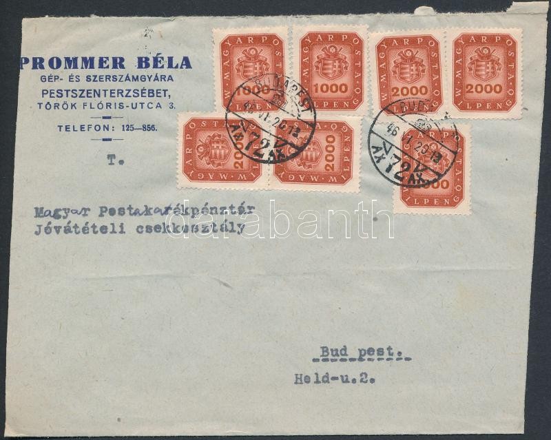 Inflation cover, (20. díjszabás) Helyi levél Milpengős 2x1000mP + 5x2000md P bérmentesítéssel (szétnyitott boríték)
