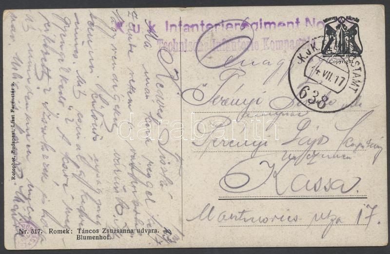 Austria-Hungary Field postcard, Tábori posta képeslap &quot;K.u.k. Infanterieregiment No. 32. Technische Infanterie Kompagnie&quot; + &quot;FP 638&quot;