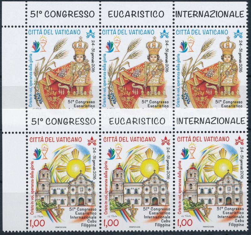 51. Eucharistic Congress set in corner stripes of 3, 51. Eucharisztikus Kongresszus sor ívsarki vízszintes 3-as csíkban
