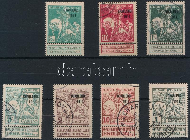 Fight against Tuberculosis 7 stamps &quot;CHARLEROI 1911&quot; with &quot;1911&quot;  overprint, Tuberkulózis 7 db bélyeg &quot;CHARLEROI 1911&quot; felülnyomással