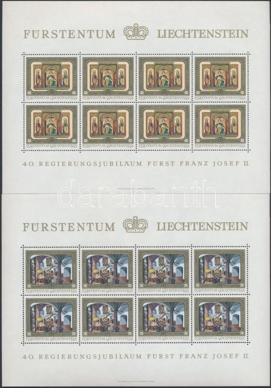 Prince Franz Joseph II. mini sheet set (50Rp broken on upper margin), II. Ferenc József herceg kisív sor (50Rp ív felső szélén enyhe törés)