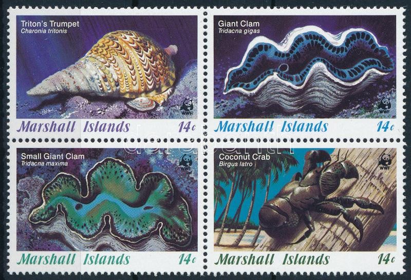 WWF: Tengeri csiga és kagyló négyestömb, WWF Sea snails and mussels block of 4