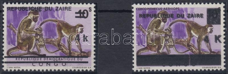 Monkey stamp with double overprint 2 types, Majom kettős felülnyomású bélyeg 2 típusa