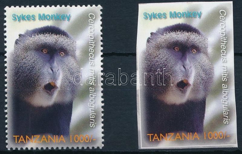 Monkey perf and imperf stamp, Majom vágott és fogazott érték