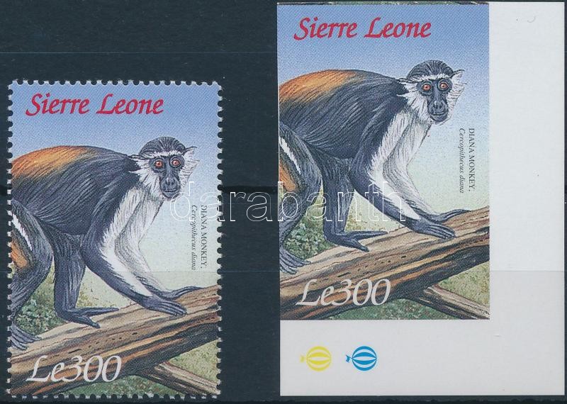 Monkey perf and imperf stamp, Majom vágott és fogazott bélyeg