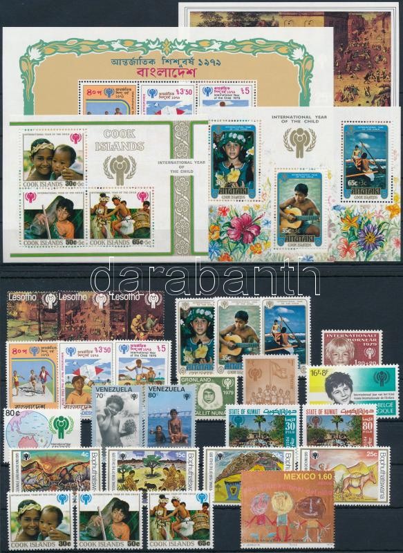 International Children Year 26 diff stamps + 4 diff blocks, Nemzetközi Gyermekév 26 klf bélyeg + 4 klf blokk 2 stecklapon
