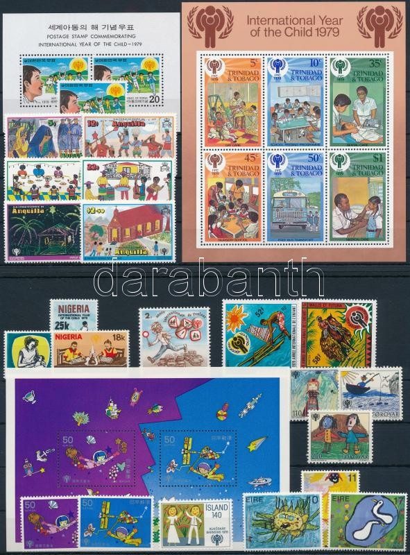 International Children Year 22 diff stamps + 3 diff blocks, Nemzetközi Gyermekév 22 klf bélyeg + 3 klf blokk 2 stecklapon