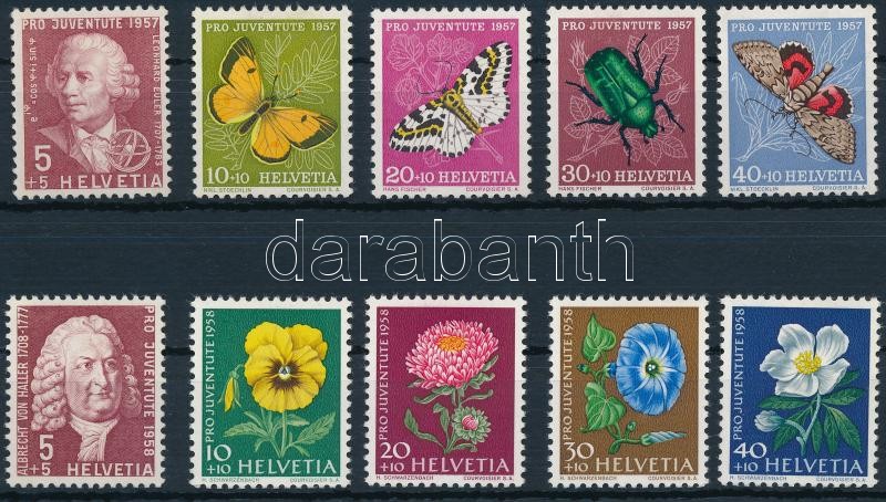 1957-1958 2 klf Pro Juventute; Rovarok sor, 1957-1958 2 Pro Juventute; Insects set