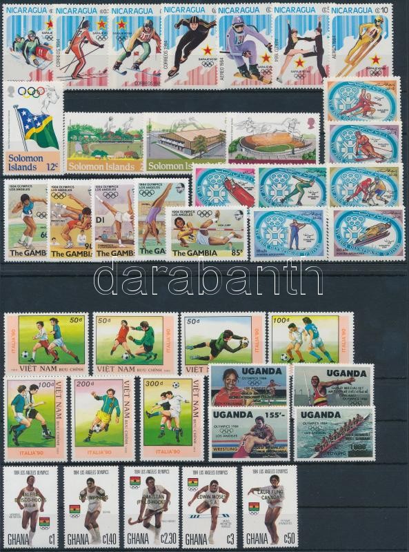 Sport 1984-1989 9  diff sets + 2 diff stamps, Sport motívum 1984-1989 9 klf sor (közte 2 felülnyomott) + 2 db önálló érték