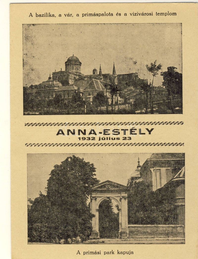 1932 Esztergom, 'Anna estély' bazilika, prímás palota, vízivárosi templom, prímási park