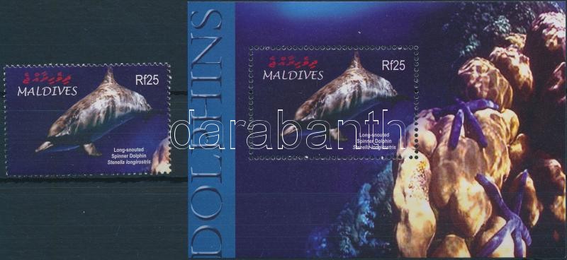 Delfin blokk + blokkból kitépett bélyeg, Dolphin block + stamp from block