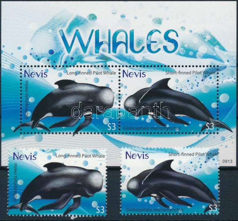 Dolphin block + stamps from block, Delfin blokk + blokkból kitépett bélyegek