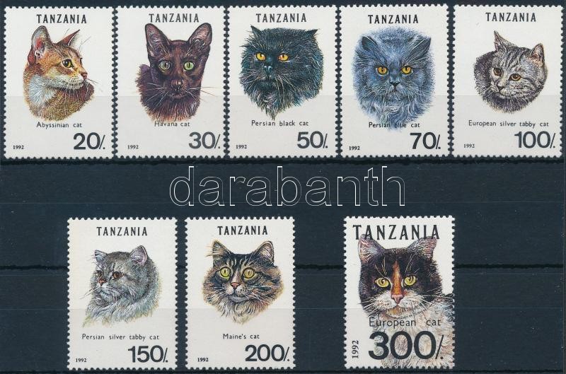 Cat set and stamp from block, Macska sor és blokkból kitépett bélyeg