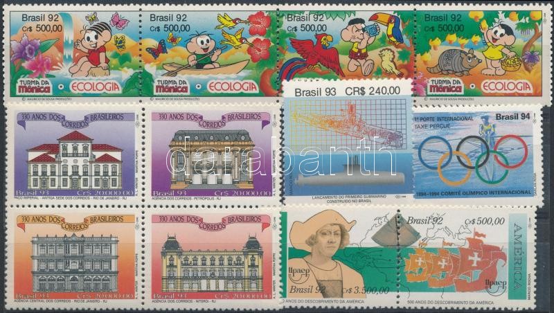 1992-1993 2 diff stamps + pair, stripe of 4, block of 4, 1992-1993 2 klf érték + pár, négyescsík, 4-es tömb