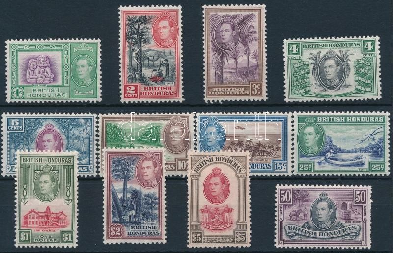 British Honduras 1938/1947 Definitive set (4c, 50c perf. faults), Brit Honduras 1938/1947 Forgalmi sor (4c, 50c foghibák / perf. faults)