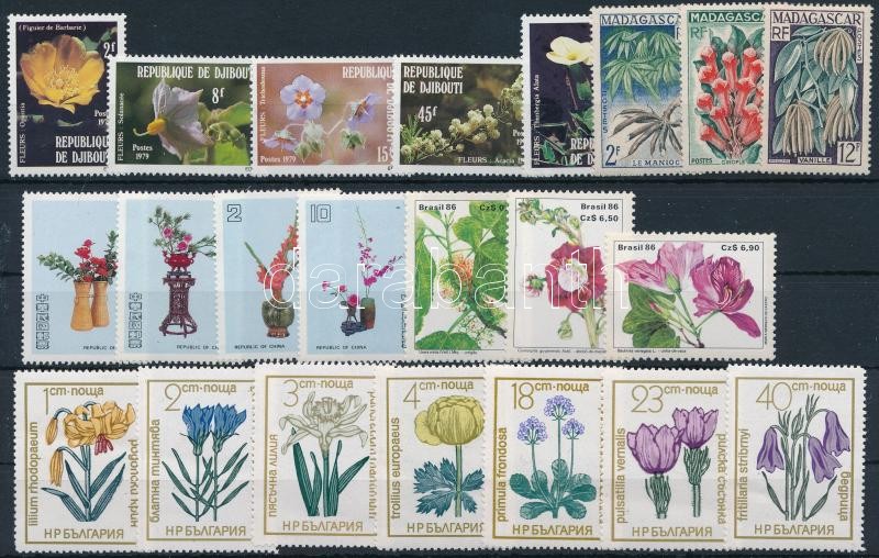 1957-1986 Virág motívum 22 klf bélyeg, közte sorok, 1957-1986 Flowers 22 diff stamps with sets