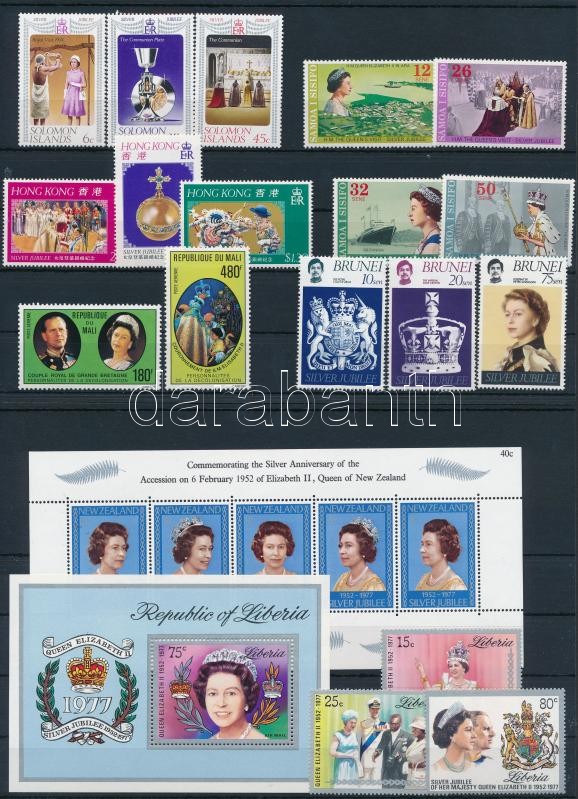 II. Erzsébet motívum 18 klf bélyeg + 2 klf blokk 2 stecklapon, Elizabeth II 18 diff stamps + 2 diff blocks
