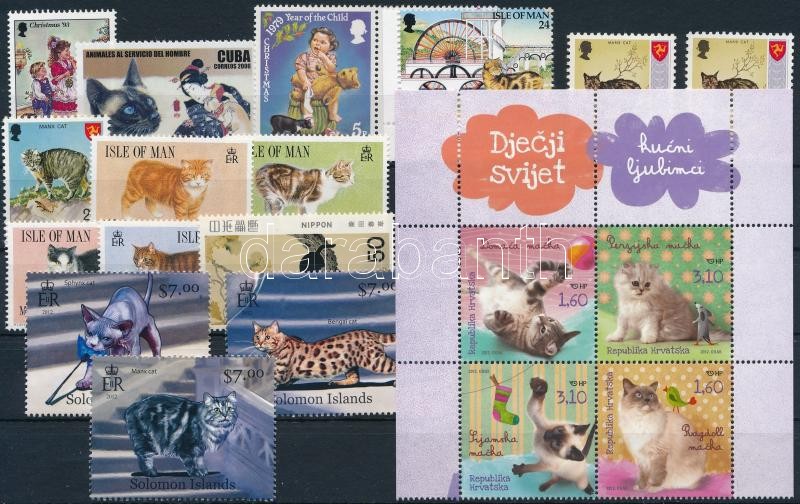 Macska motívum 19 db bélyeg, Cats 19 stamps