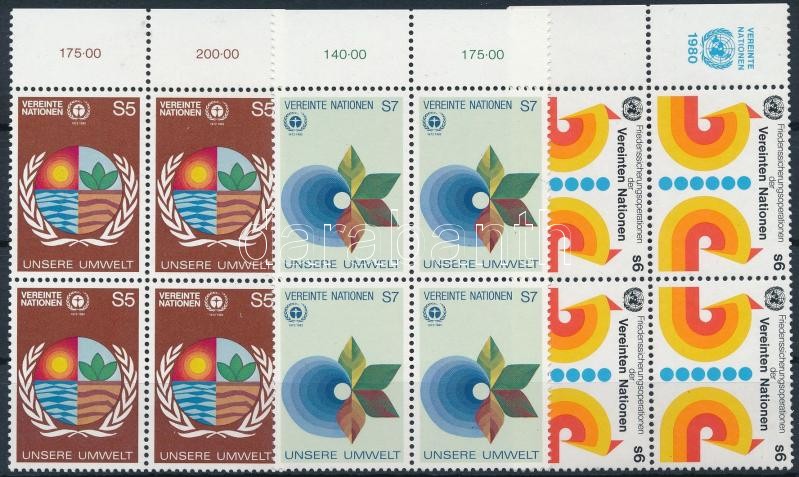 1980-1982 3 kf ívszéli 4-es tömb, 1980-1982 3 diff margin blocks of 4