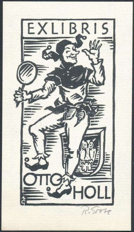 Rudolf Grobe(?-?): Ex libris Otto Holl. Klisé, papír, jelzett, 12x7 cm
