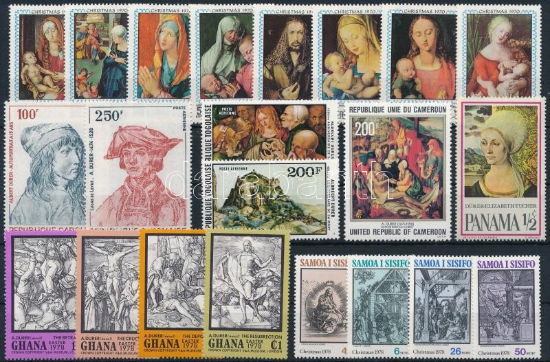 Dürer festmény motívum 34 klf bélyeg 2 stecklapon, Dürer paintings 34 diff stamps