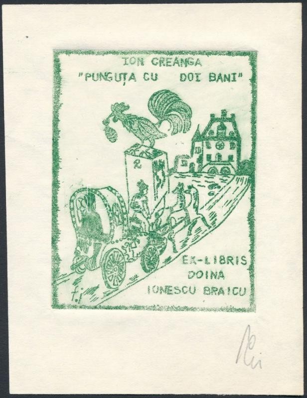 Franz Illi (1932-): Ex Libris Doina Ionescu Braicu. Rézmetszet, papír, jelzett, 9×7 cm