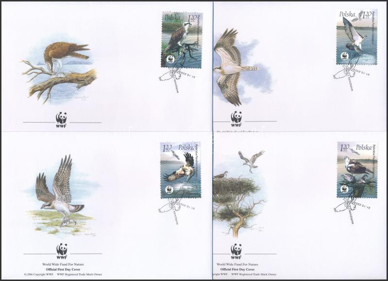 WWF: Osprey set on 4 FDC, WWF: Halász sas sor 4 db FDC-n