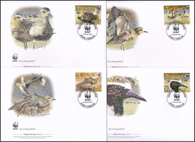WWF: Pacific Golden Plover set on 4 FDC, WWF: Ázsiai pettyeslile sor 4 db FDC-n