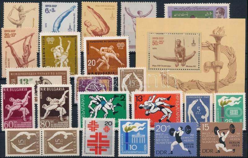 Sport 53 stamps + 1 block, Sport motívum 53 db bélyeg és 1 blokk 2 stecklapon