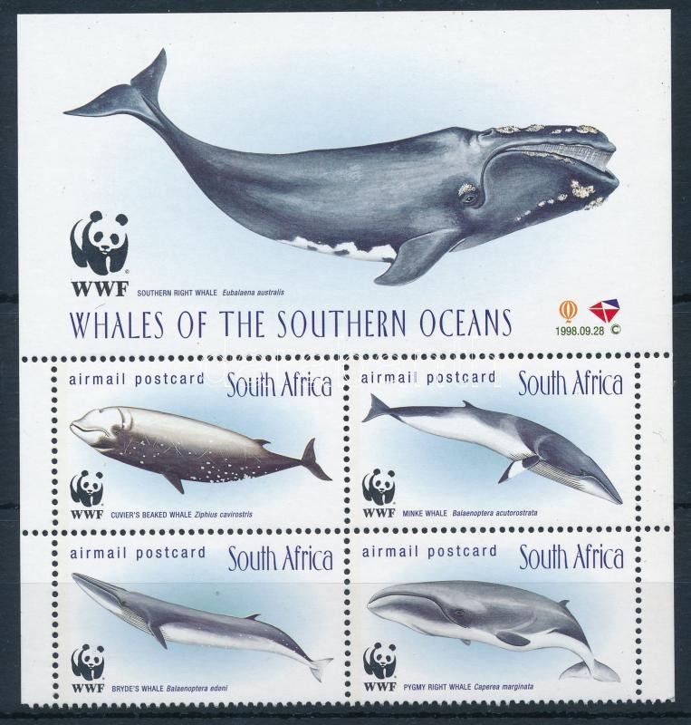 WWF: Bálnák sor négyestömbben + bélyegfüzet, WWF: Whales set block of 4 + stampbooklet