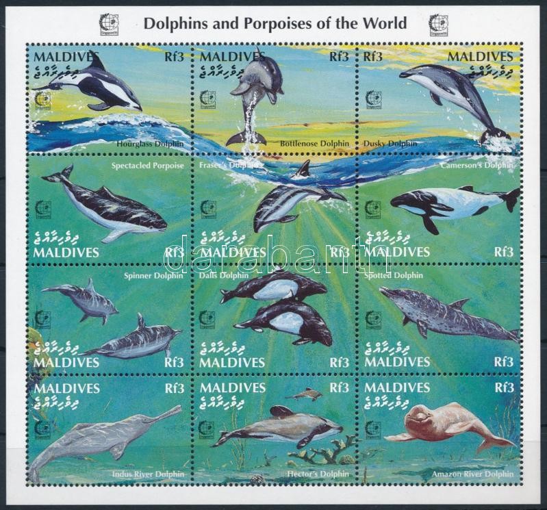Dolphins; Stamp Exhibition mini sheet, Delfinek; Bélyegkiállítás kisív