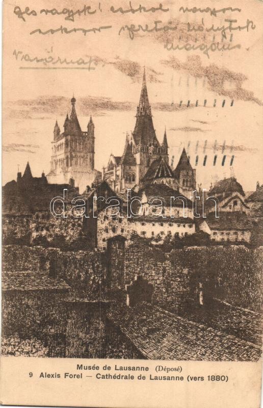 Lausanne, Cathédrale / cathedral, etching style, s: Alexis Forel