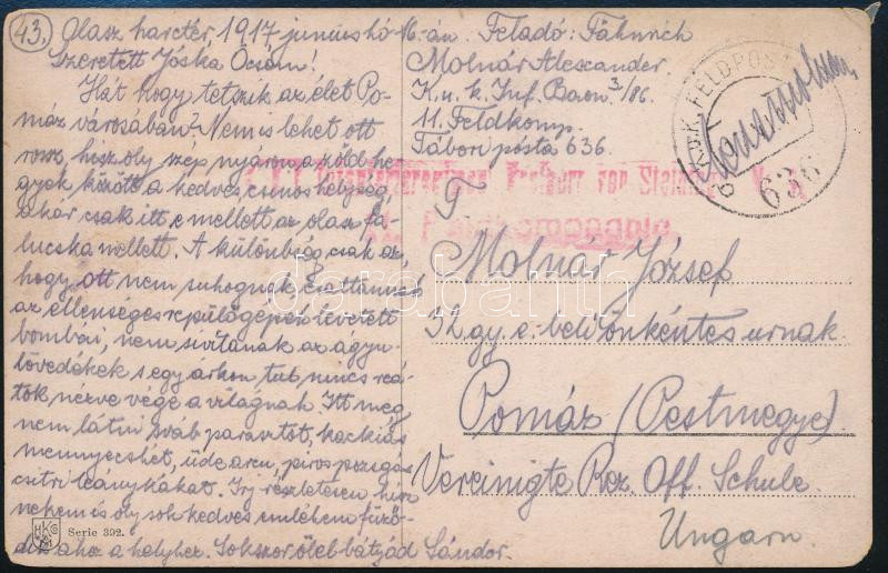 Austria-Hungary Field postcard &quot;FP 636 b&quot;, Tábori posta képeslap &quot;FP 636 b&quot;