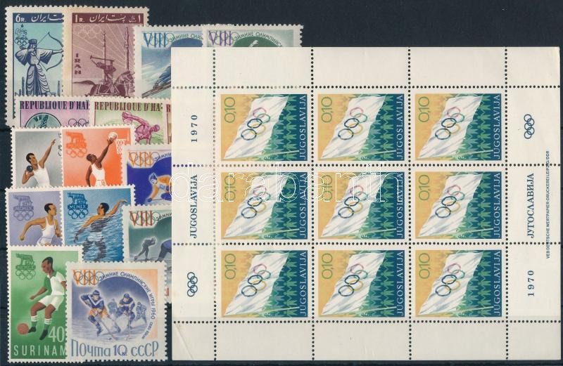 Olimpia motívum 1960-1970 3 klf sor + 3 klf önálló érték + 1 kisív, Olympics 1960-1970 3 sets + 3 stamps + 1 mini sheet