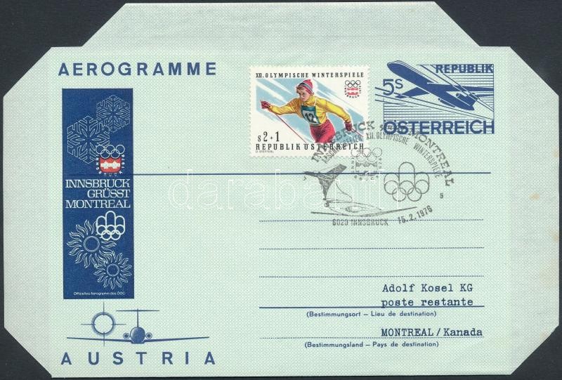 Montreal Olympics PS-aerogramm, overprinted, Montreali olimpia díjkiegészített olimpiai szöveggel felülnyomott díjjegyes aerogramm