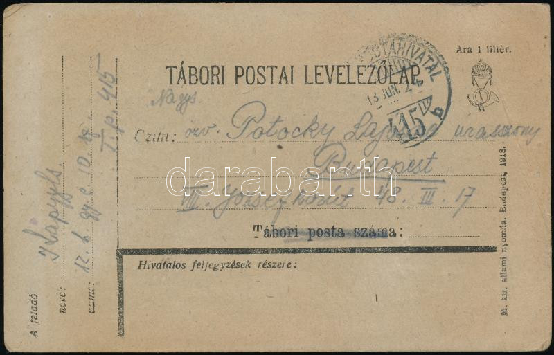 Austria-Hungary Field postcard &quot;TP 415 b&quot;, Tábori posta levelezőlap &quot;TP 415 b&quot;