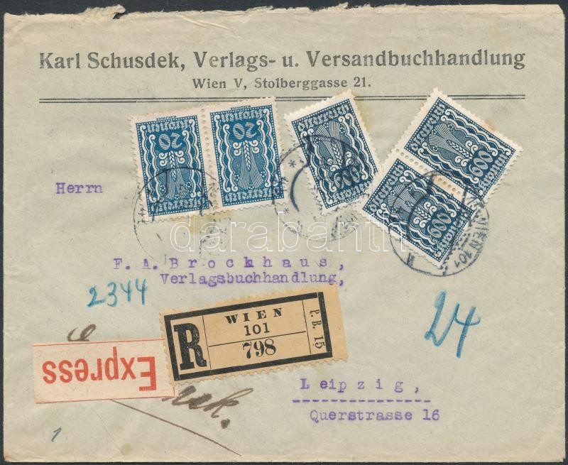 Expressz ajánlott levél Lipcsébe (hajtott), Registered express cover to Germany (folded)