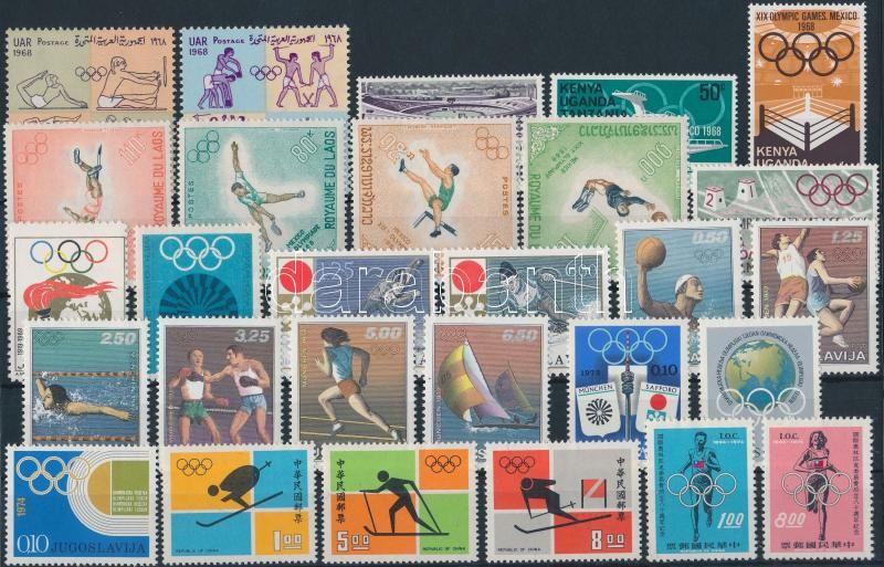 Olympics 34 stamps and 1 mini sheet, ;Vegyes világ;Olimpia motívum 34 klf bélyeg és 1 kisív 2 stecklapon