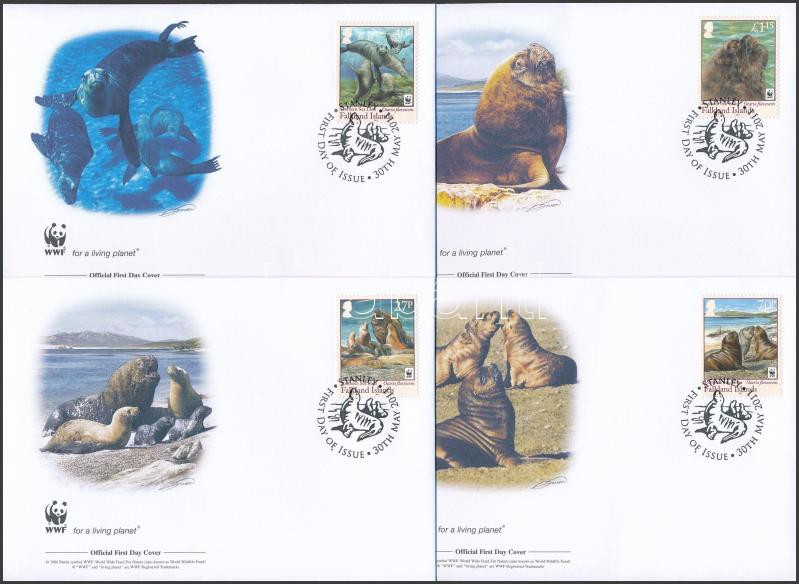 WWF: Sea lion set on 4 FDC, WWF: Oroszlánfókák sor 4 db FDC-n