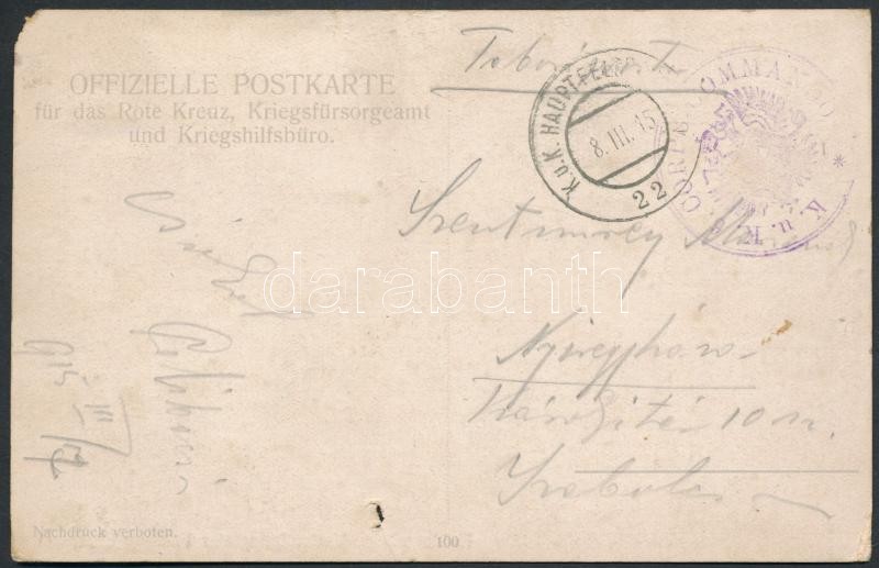 Tábori posta képeslap &quot;K.u.k. 6. CORPS COMMANDO&quot; + &quot;HP 22&quot;, Austria-Hungary Field postcard