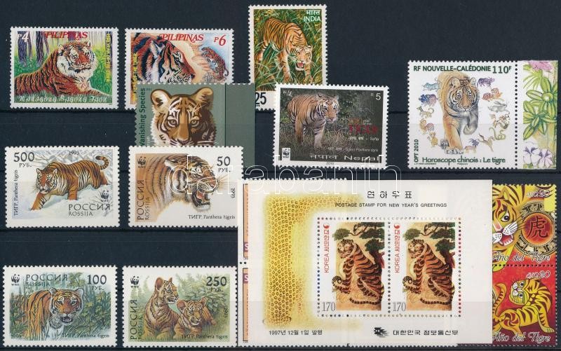 1997-2011 Tigris motívum 4 db sor + 1 db blokk + 5 db önálló érték, 1997-2011 Tiger 4 sets + 1 block + 5 stamps