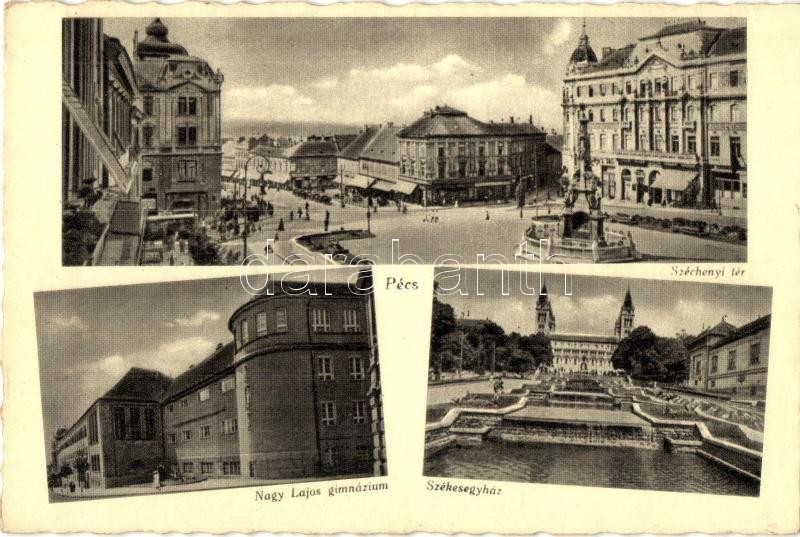 Pécs, Széchenyi tér, Nagy Lajos gimnázium, székesegyház