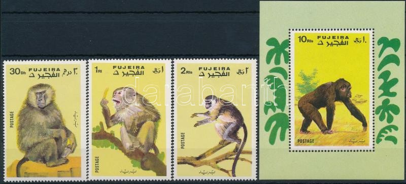 Majom sor 3 értéke + blokk, Monkey 3 stamps + block