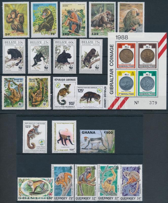 1972-1997 Monkey 3 sets + 1 block + 9 stamps, 1972-1997 Majom motívum 3 db sor + 1 db blokk + 9 db önálló érték