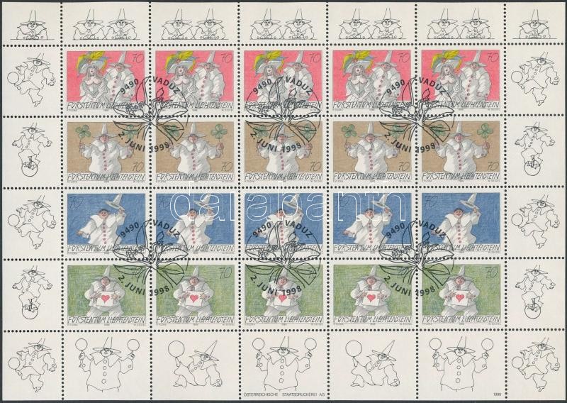 Üdvözlő bélyegek kisív elsőnapi alkalmi bélyegzéssel, Greeting stamp minisheet with casual first-day cancellation