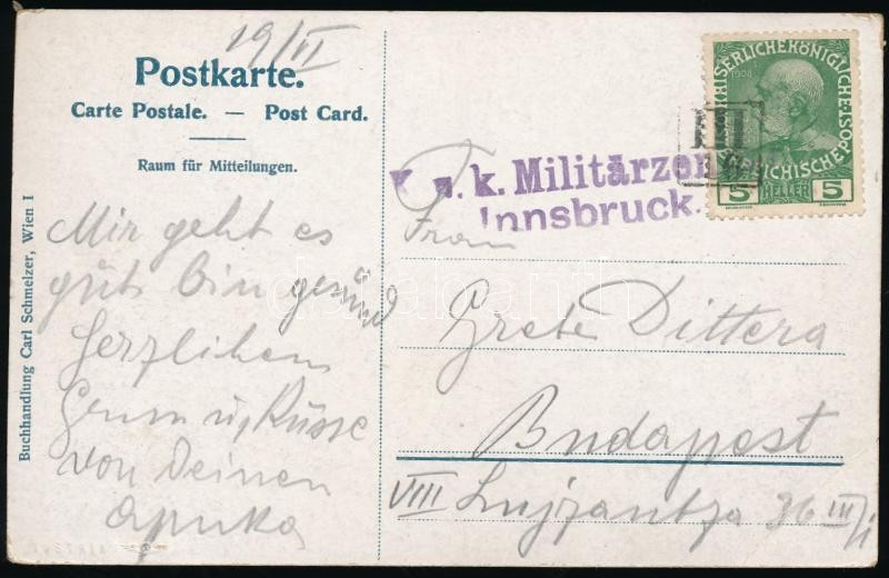 Austria-Hungary Field Censored postcard with silent postmark III/16, ~1916 Képeslap III/16 némabélyegzővel, innsbrucki cenzúrával