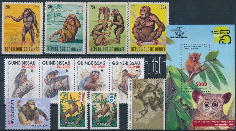 1969-2004 Monkey 3 sets + 1 block + 2 stamps, 1969-2004 Majom motívum 3 db sor + 1 db blokk + 2 db önálló érték